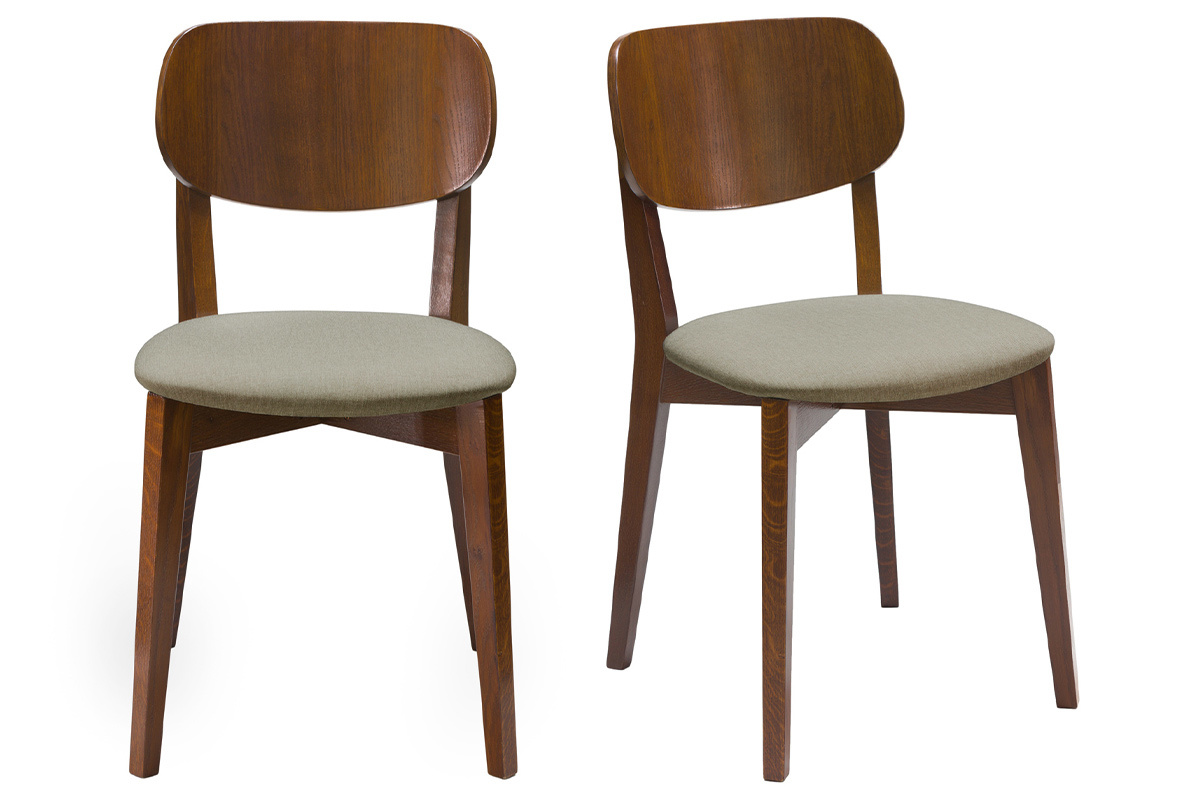Set de 2 sillas vintage de nogal con asiento marrn glac LUCIA
