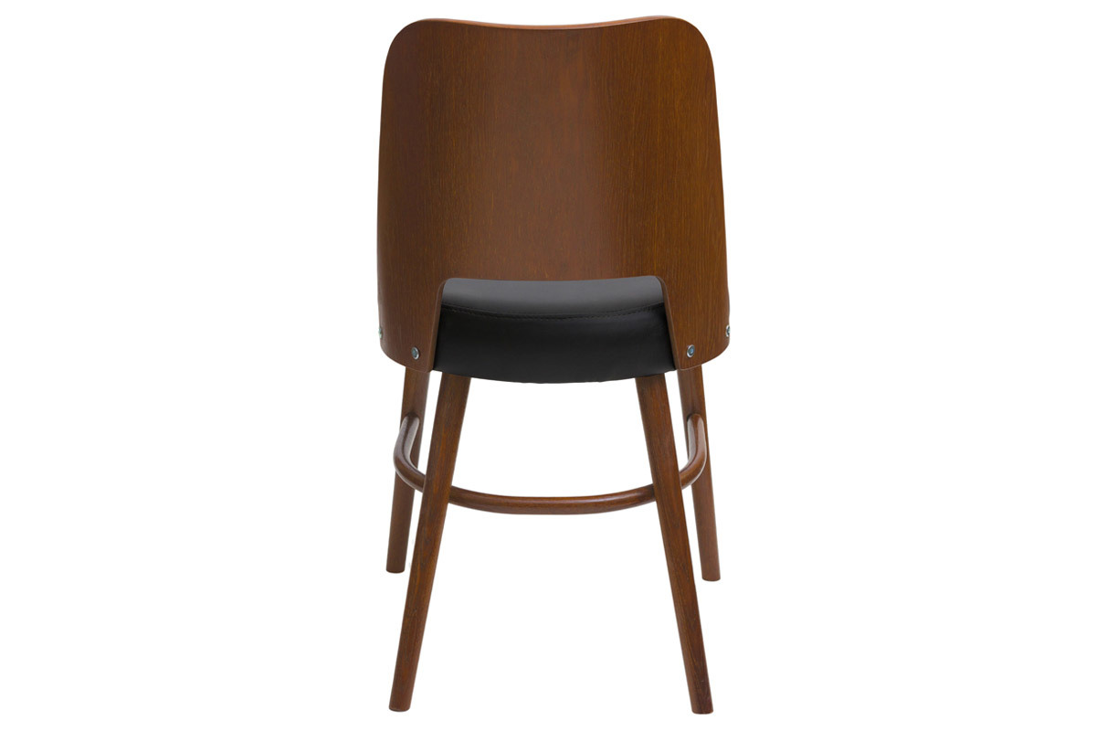 Set de 2 sillas vintage de nogal con asiento negro EDITO