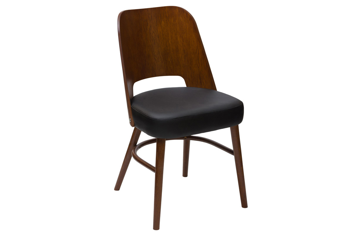 Set de 2 sillas vintage de nogal con asiento negro EDITO
