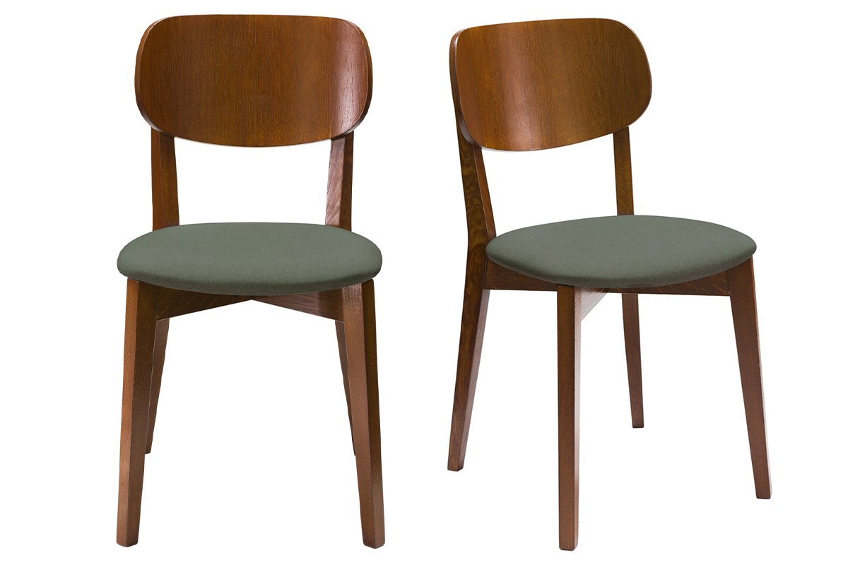 Set de 2 sillas vintage de nogal con asiento verde grisceo LUCIA