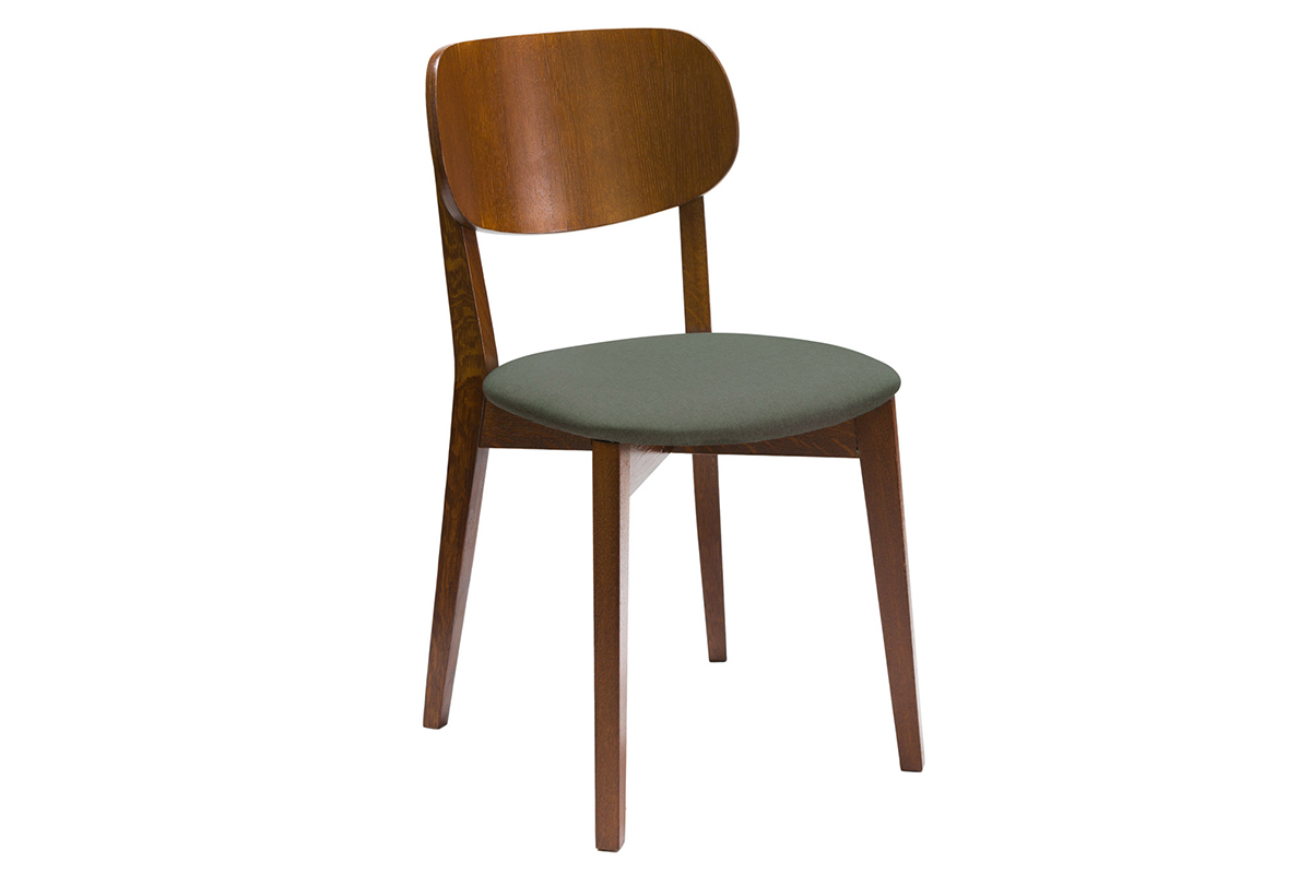 Set de 2 sillas vintage de nogal con asiento verde grisceo LUCIA