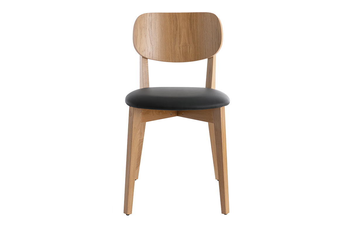 Set de 2sillas vintage de roble con asiento negro LUCIA