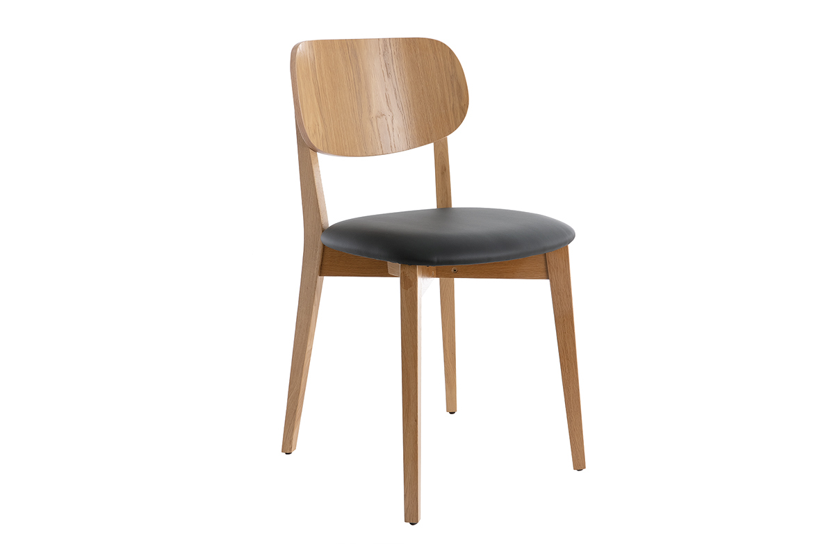 Set de 2sillas vintage de roble con asiento negro LUCIA