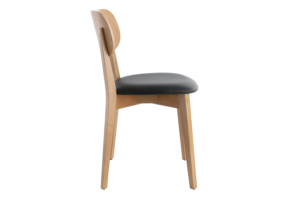 Set de 2sillas vintage de roble con asiento negro LUCIA