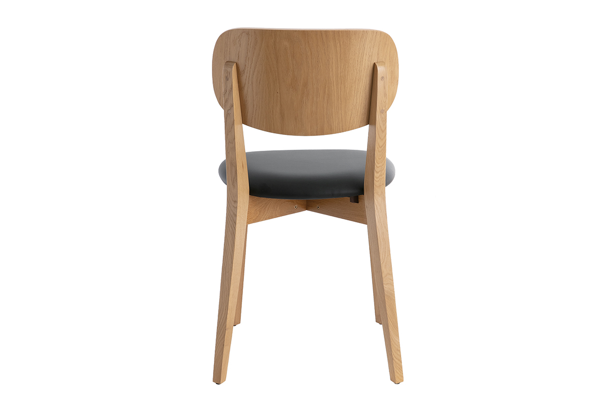 Set de 2sillas vintage de roble con asiento negro LUCIA