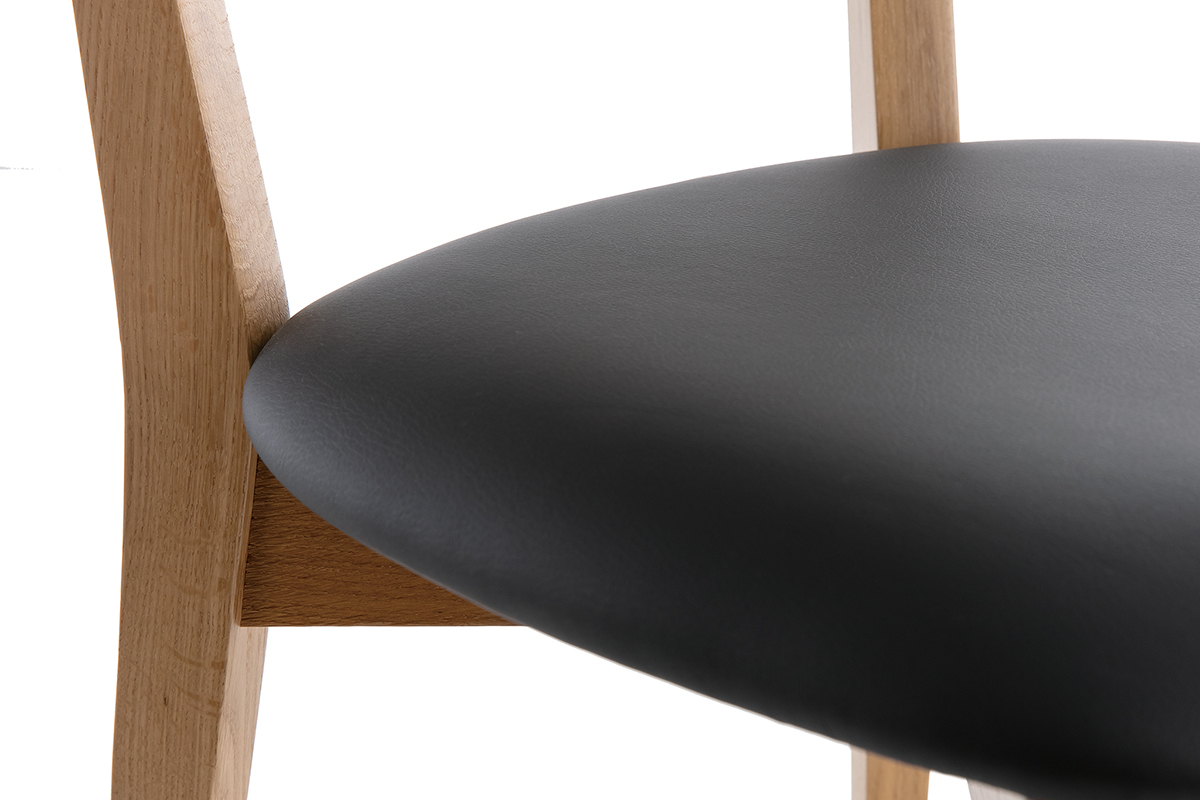 Set de 2sillas vintage de roble con asiento negro LUCIA
