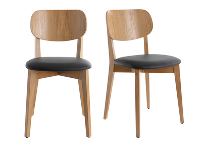 Set de 2 sillas vintage de roble con asiento negro LUCIA