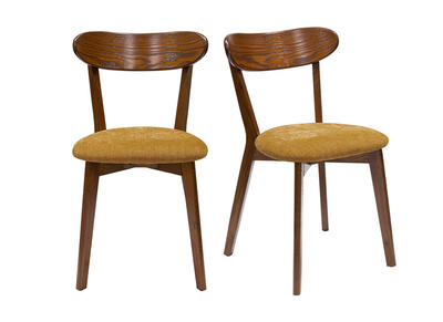 Set de 2 sillas vintage de roble oscuro y tejido efecto aterciopelado amarillo mostaza DOVE