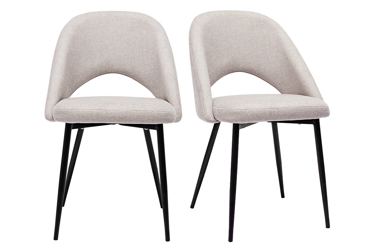 Set de 2 sillas vintage de tejido efecto aterciopelado texturizado beige y metal negro COSETTE