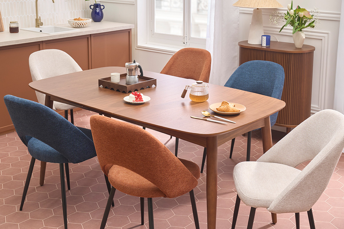 Set de 2 sillas vintage de tejido efecto aterciopelado texturizado beige y metal negro COSETTE