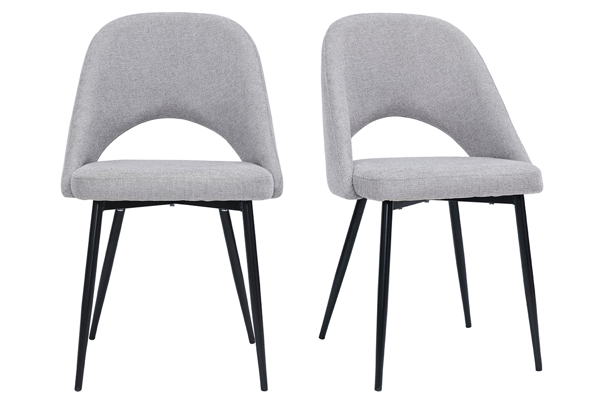 Set de2sillas vintage de tejido efecto aterciopelado texturizado gris y metal COSETTE