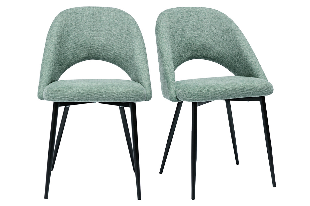 Set de 2 sillas vintage de tejido efecto aterciopelado texturizado verde celadón y metal negro COSETTE