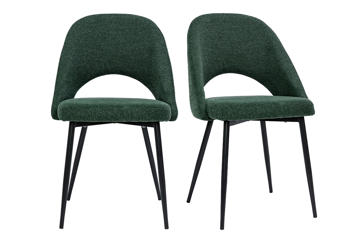 Set de2sillas vintage de tejido efecto aterciopelado texturizado verde y metal COSETTE