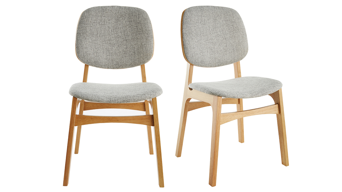 Set de 2 sillas vintage de tela gris claro y patas clara SOQUETTE