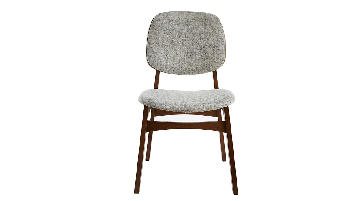 Set de 2 sillas vintage de tela gris claro y patas de nogal SOQUETTE