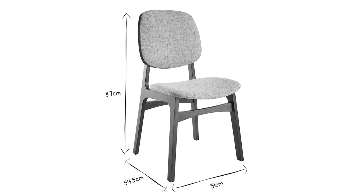 Set de 2 sillas vintage de tela gris claro y patas de nogal SOQUETTE
