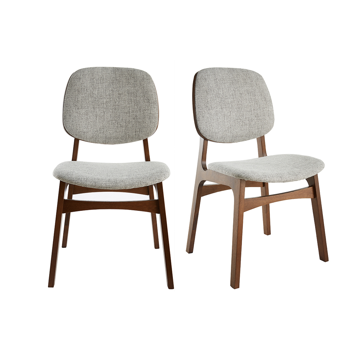 Set de 2 sillas vintage de tela gris claro y patas de nogal SOQUETTE