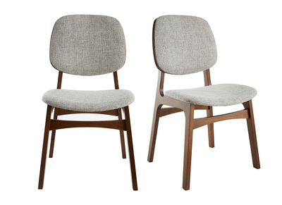 Set de 2 sillas vintage de tela gris claro y patas de nogal SOQUETTE