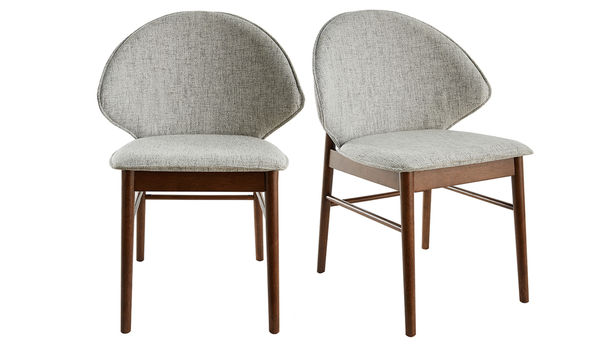 Set de 2 sillas vintage de tela gris claro y patas de nogal SPIKE