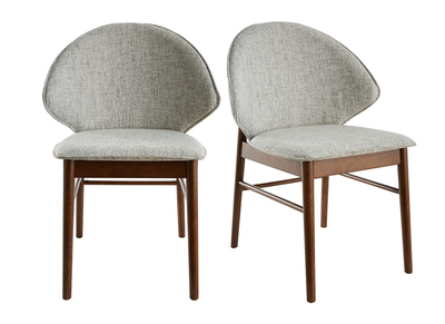 Set de 2 sillas vintage de tela gris claro y patas de nogal SPIKE