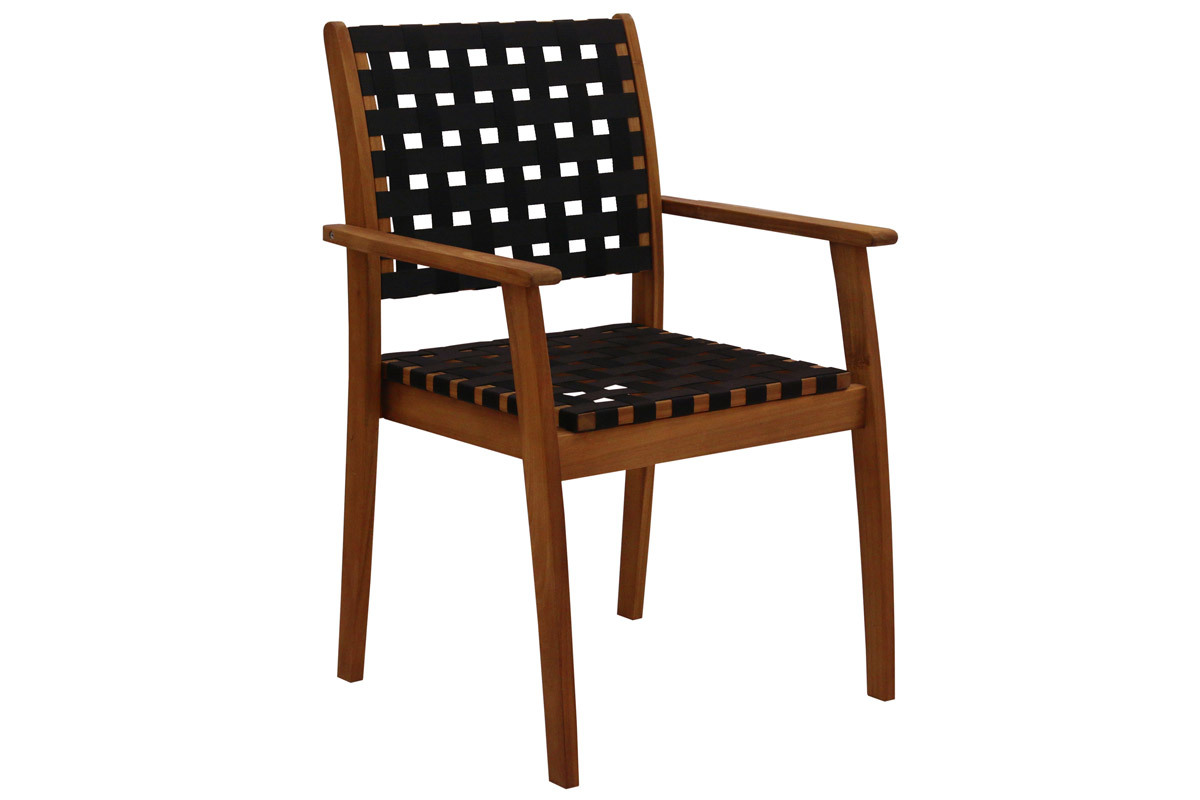 Set de 2 sillones de jardn apilables con cintas negras y madera maciza KHASHA