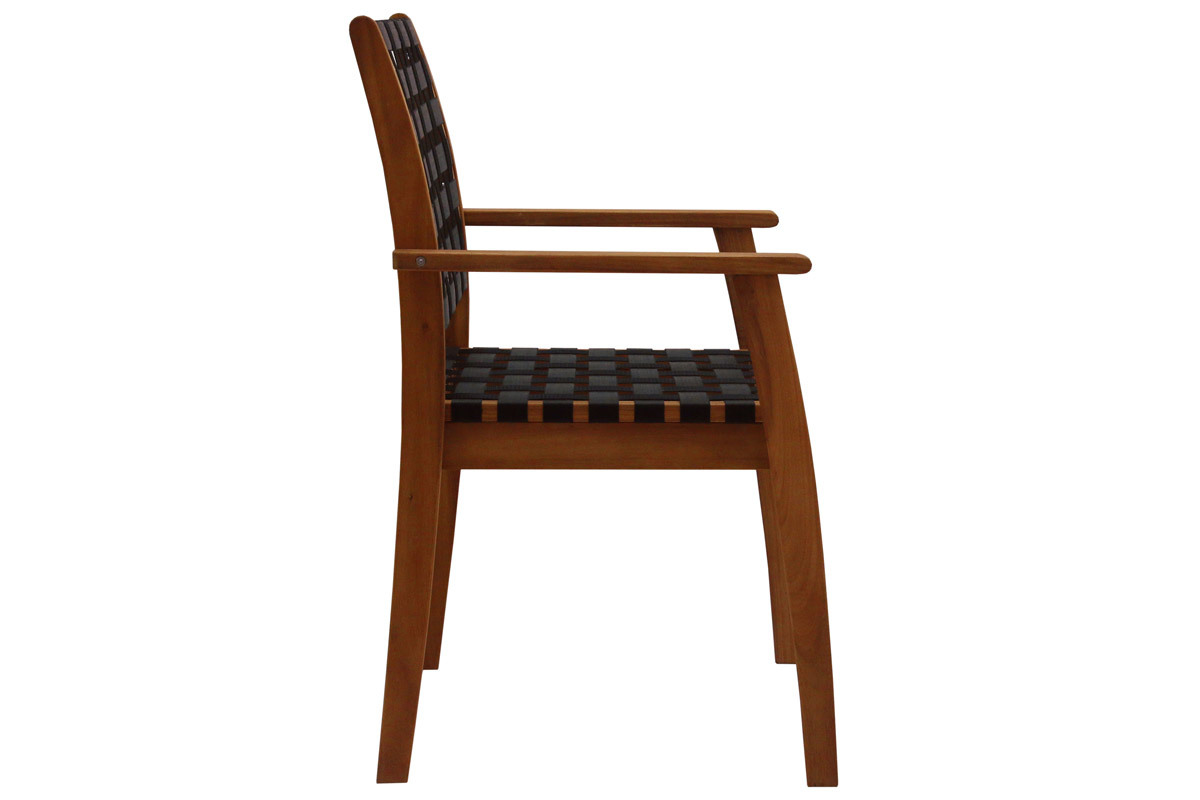 Set de 2 sillones de jardn apilables con cintas negras y madera maciza KHASHA