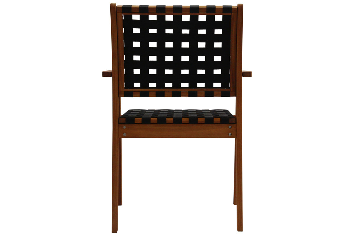 Set de 2 sillones de jardn apilables con cintas negras y madera maciza KHASHA