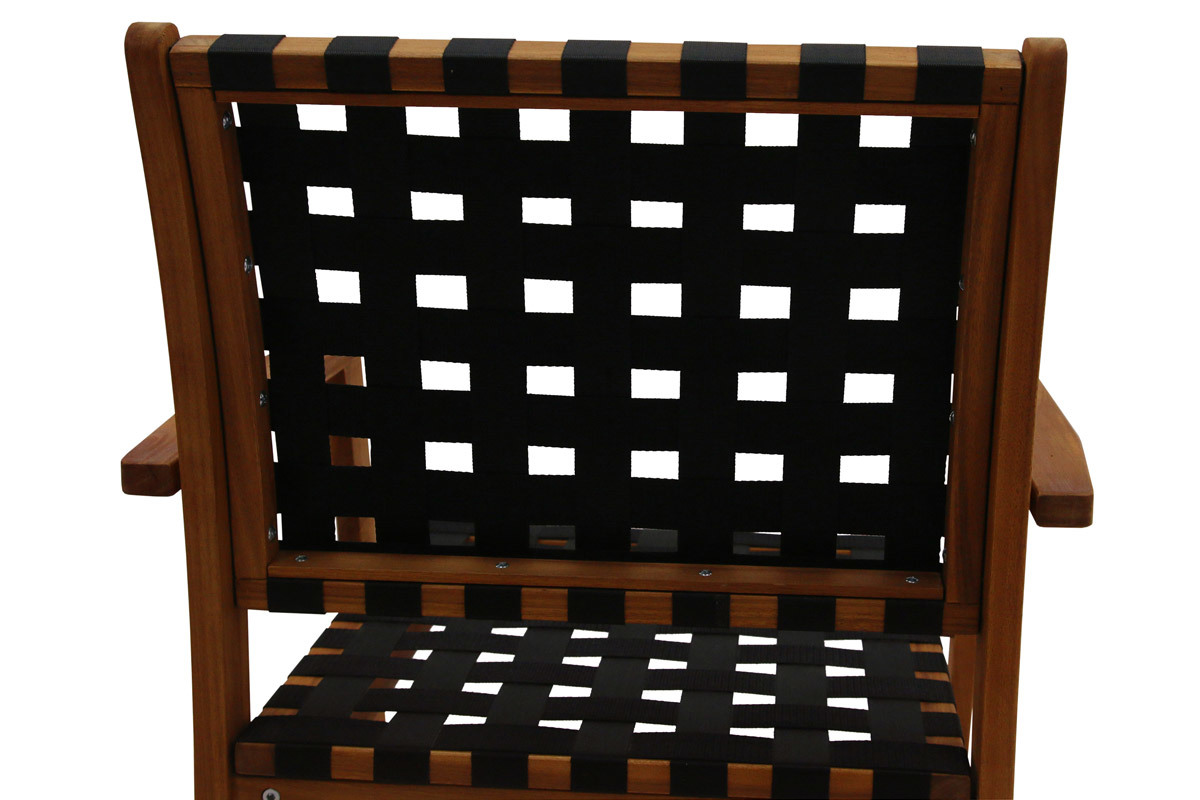 Set de 2 sillones de jardn apilables con cintas negras y madera maciza KHASHA