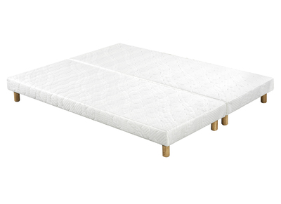 Set de 2 somieres tapizados en blanco con patas de madera 90 × 200 cm JAMI