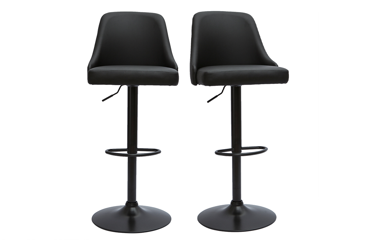 Set de 2taburetes de cocina ajustable de poliuretano negro y metal negro HASTA