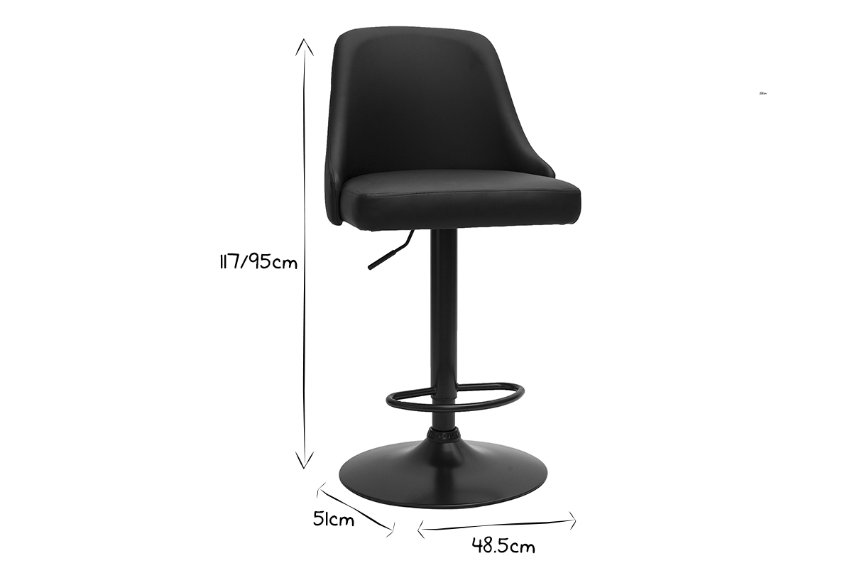 Set de 2taburetes de cocina ajustable de poliuretano negro y metal negro HASTA