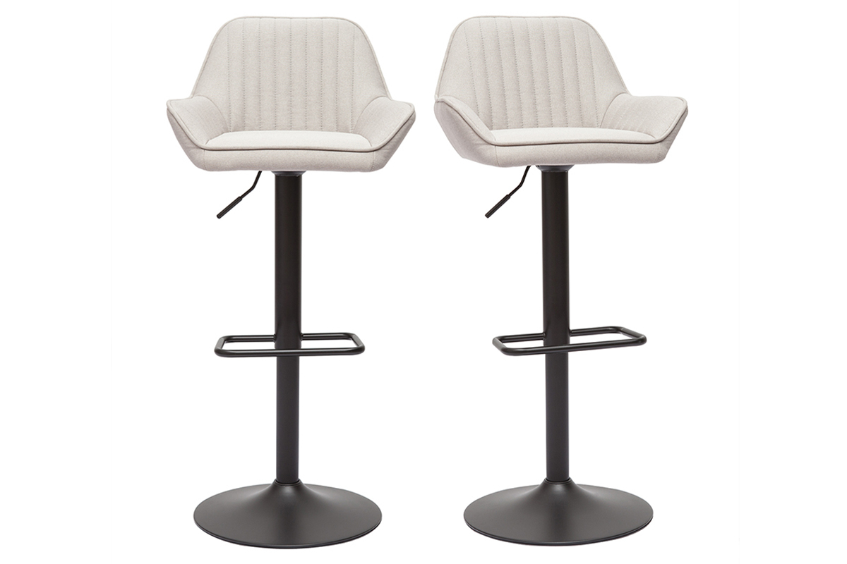 Set de 2 taburetes de cocina ajustable de tela beige y metal negro RONNIE