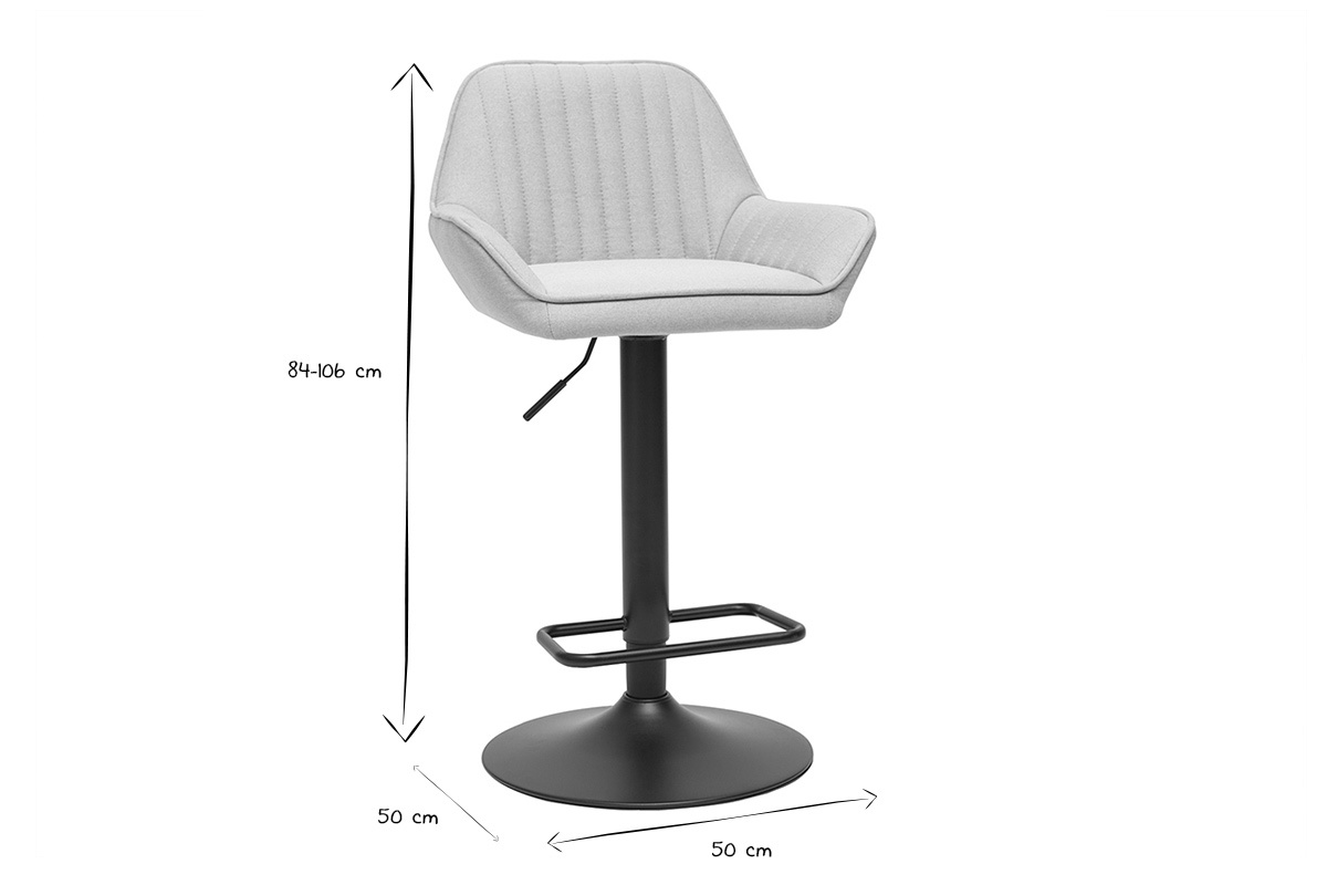 Set de 2 taburetes de cocina ajustable de tela beige y metal negro RONNIE