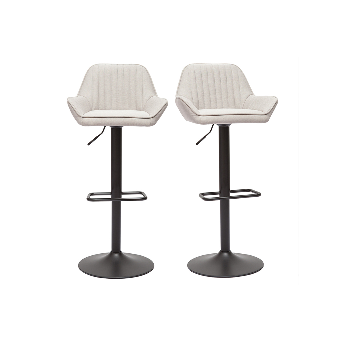 Set de 2 taburetes de cocina ajustable de tela beige y metal negro RONNIE