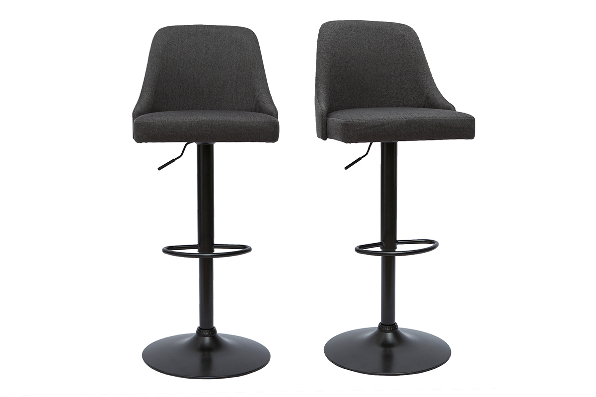 Set de 2taburetes de cocina ajustable de tela gris oscura y metal negro HASTA