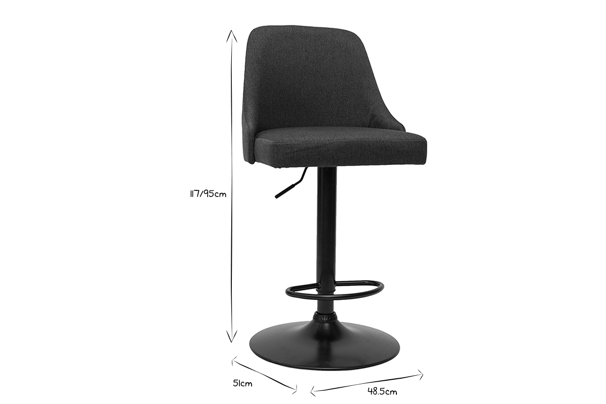 Set de 2taburetes de cocina ajustable de tela gris oscura y metal negro HASTA