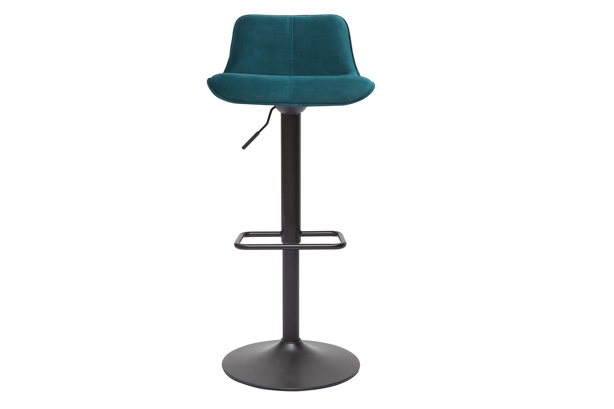 Set de 2 taburetes de cocina ajustables 360 de terciopelo azul petrleo y metal negro BOOST