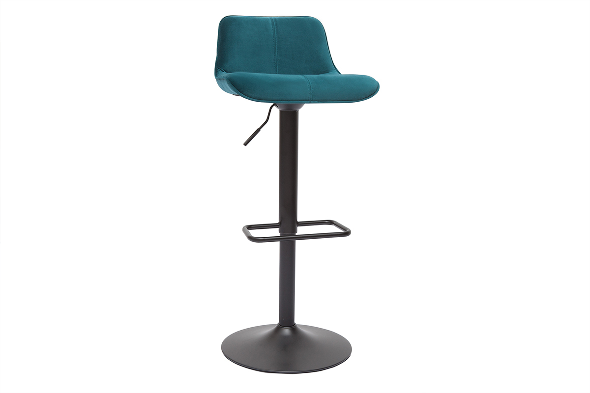 Set de 2 taburetes de cocina ajustables 360 de terciopelo azul petrleo y metal negro BOOST