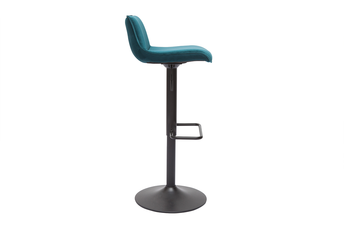 Set de 2 taburetes de cocina ajustables 360 de terciopelo azul petrleo y metal negro BOOST