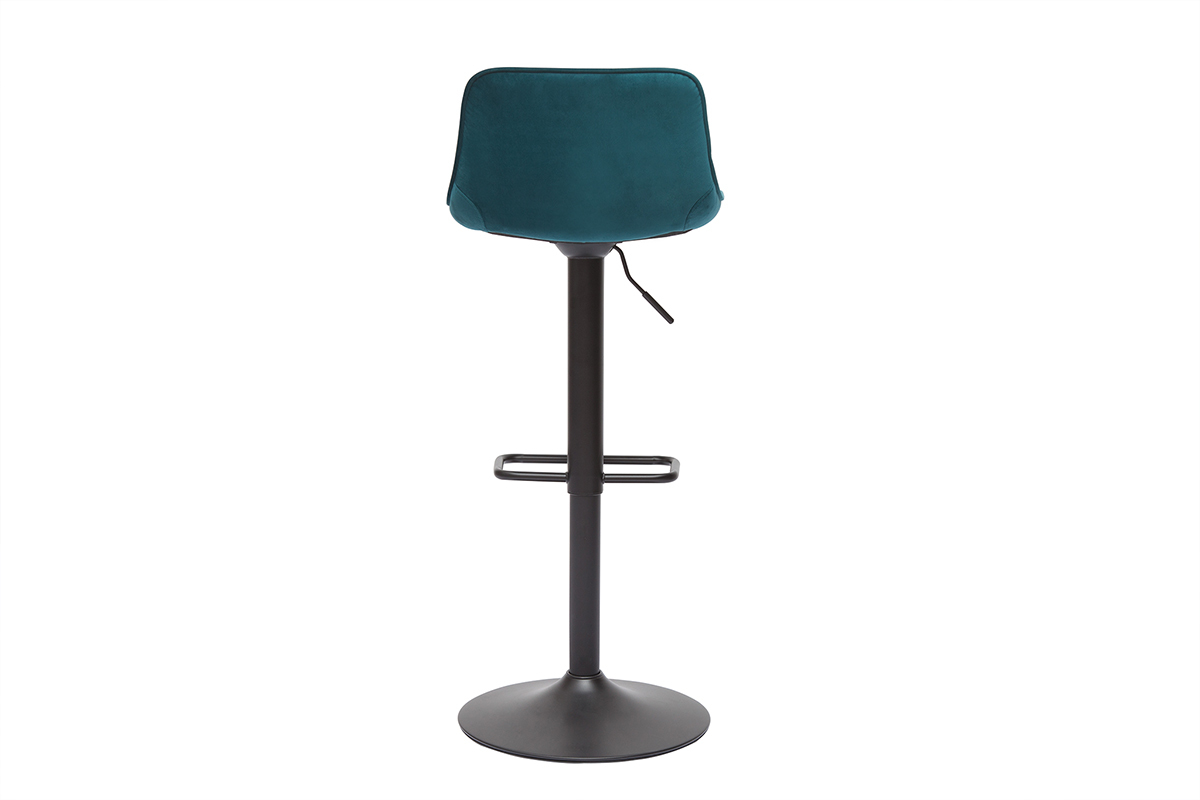 Set de 2 taburetes de cocina ajustables 360 de terciopelo azul petrleo y metal negro BOOST