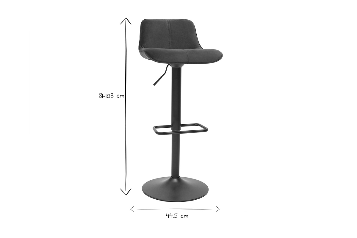 Set de 2 taburetes de cocina ajustables 360 de terciopelo azul petrleo y metal negro BOOST