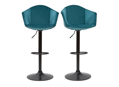 Set de 2 taburetes de cocina ajustables 360º de terciopelo azul petróleo y metal TAYA