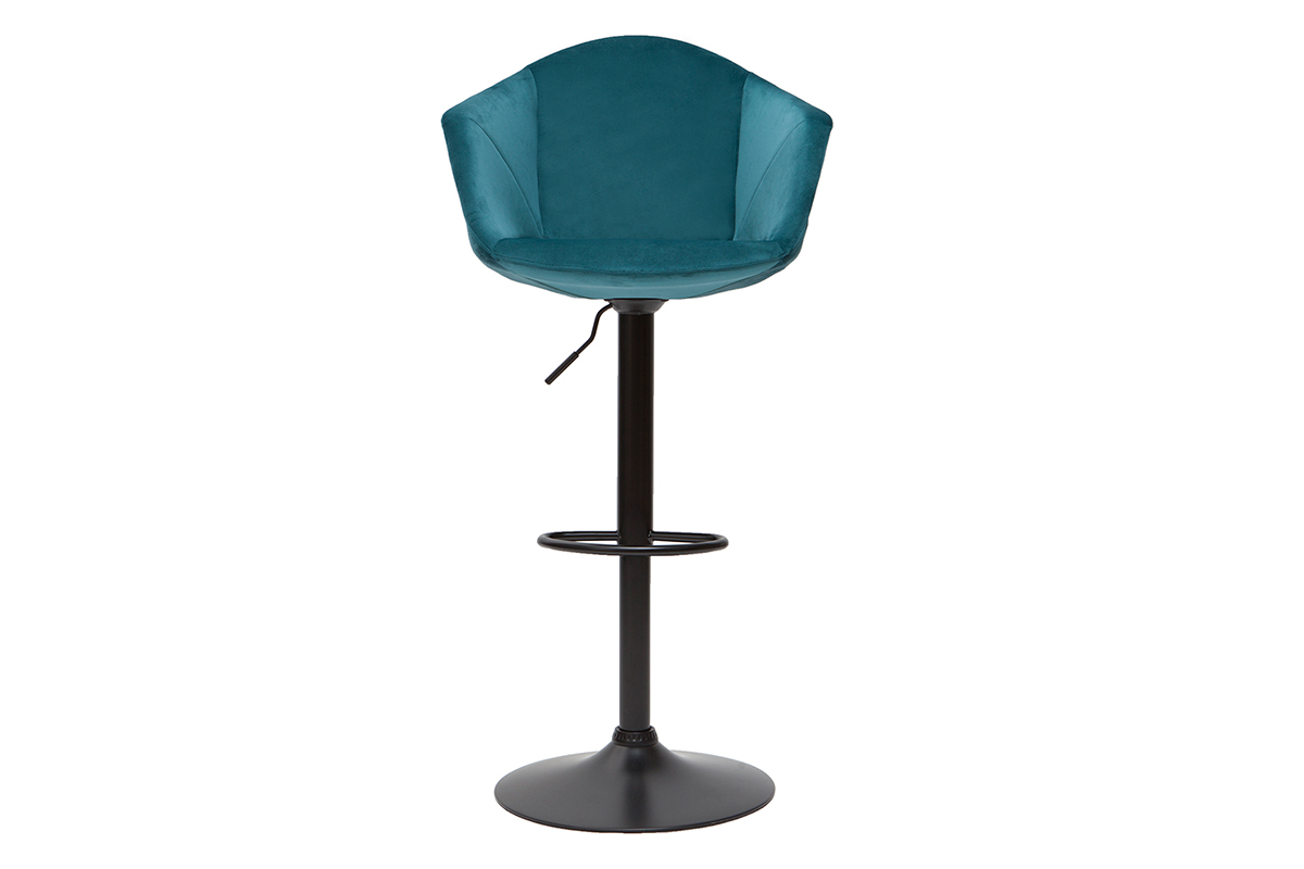 Set de 2 taburetes de cocina ajustables 360º de terciopelo azul petróleo y metal TAYA