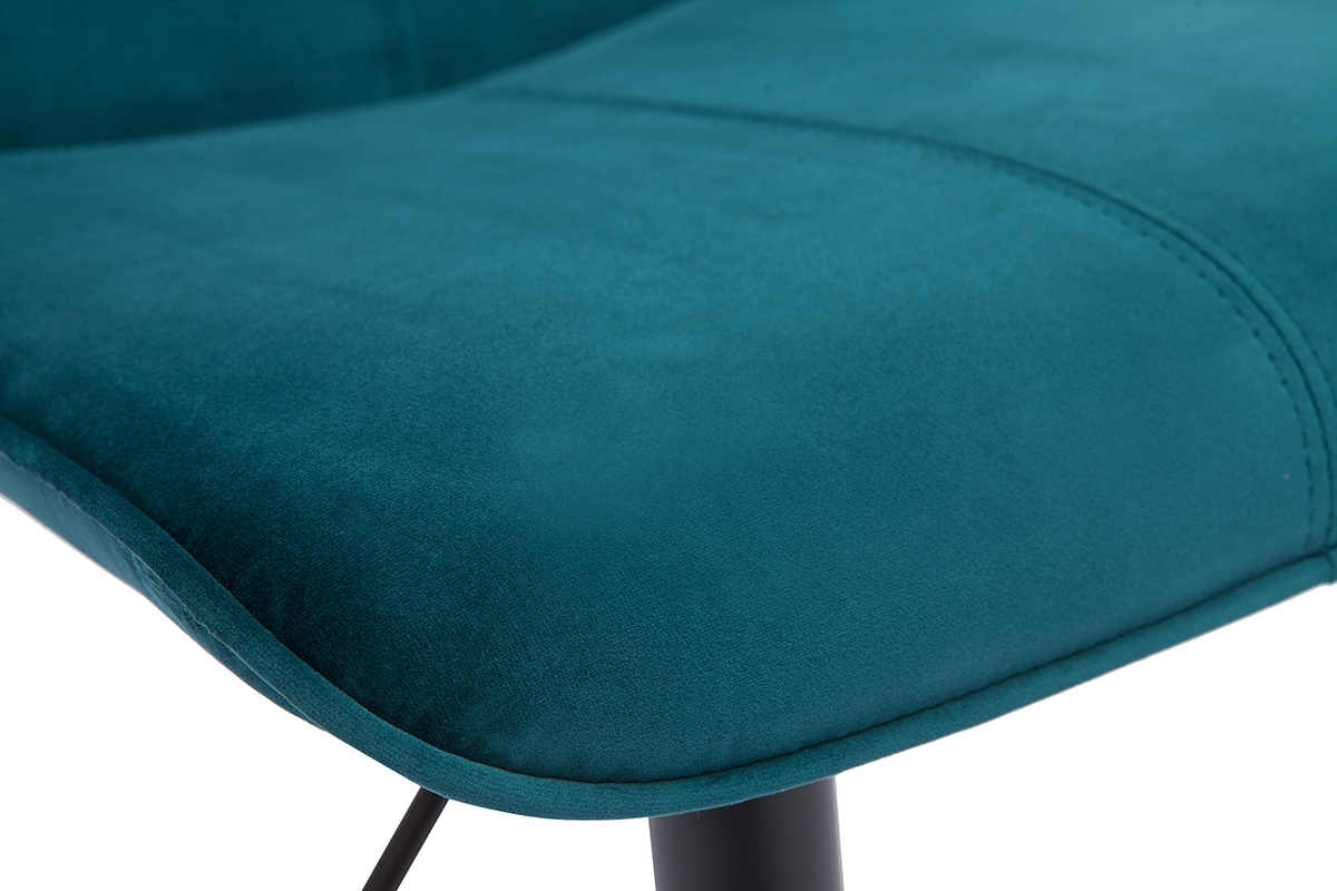 Set de 2 taburetes de cocina ajustables 360� de terciopelo azul petr�leo y metal negro BOOST