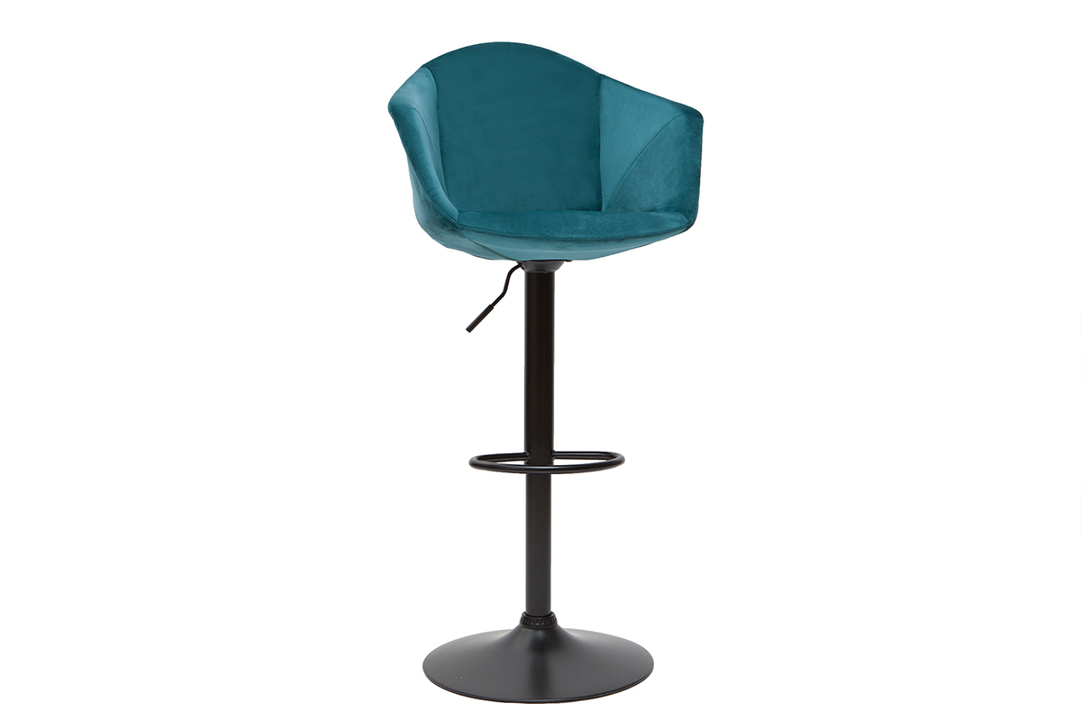 Set de 2 taburetes de cocina ajustables 360� de terciopelo azul petr�leo y metal TAYA