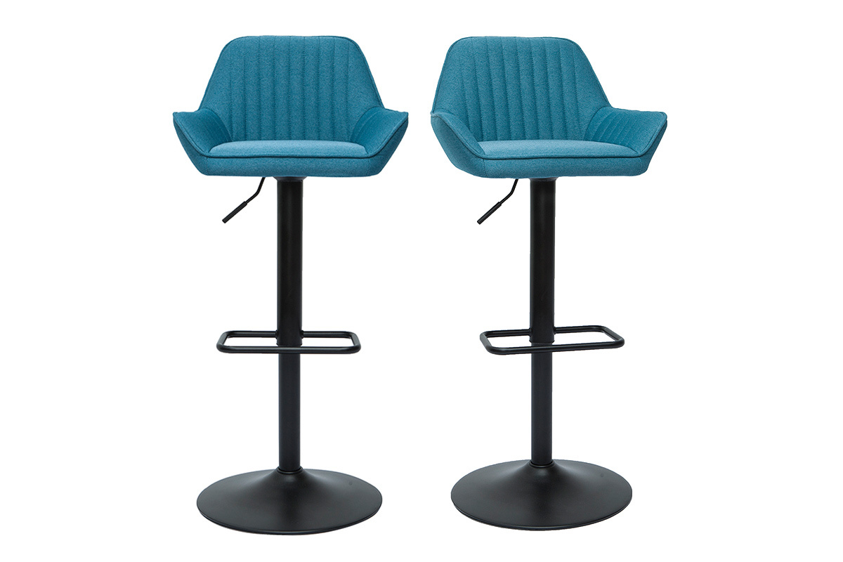 Set de 2taburetes de cocina ajustables de diseo de tejido azul petrleo RONNIE