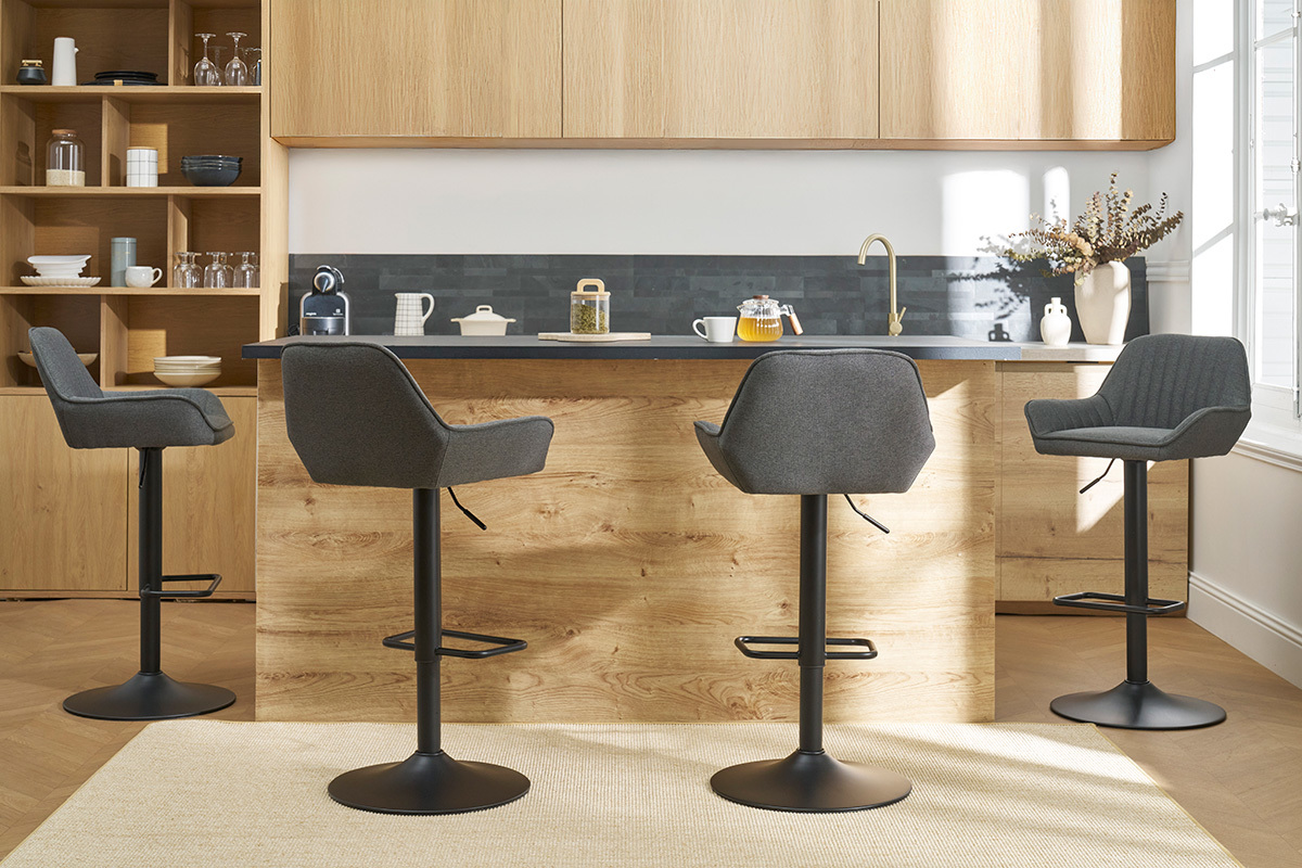 Set de 2taburetes de cocina ajustables de diseo de tejido gris antracita RONNIE