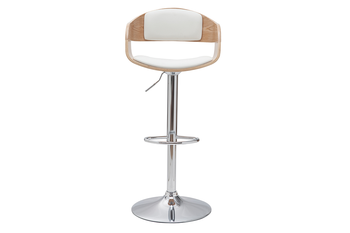 Set de 2taburetes de cocina ajustables de poliuretano blanco y madera clara EUSTACHE