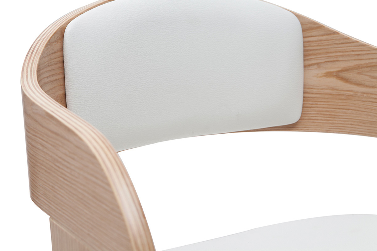 Set de 2taburetes de cocina ajustables de poliuretano blanco y madera clara EUSTACHE