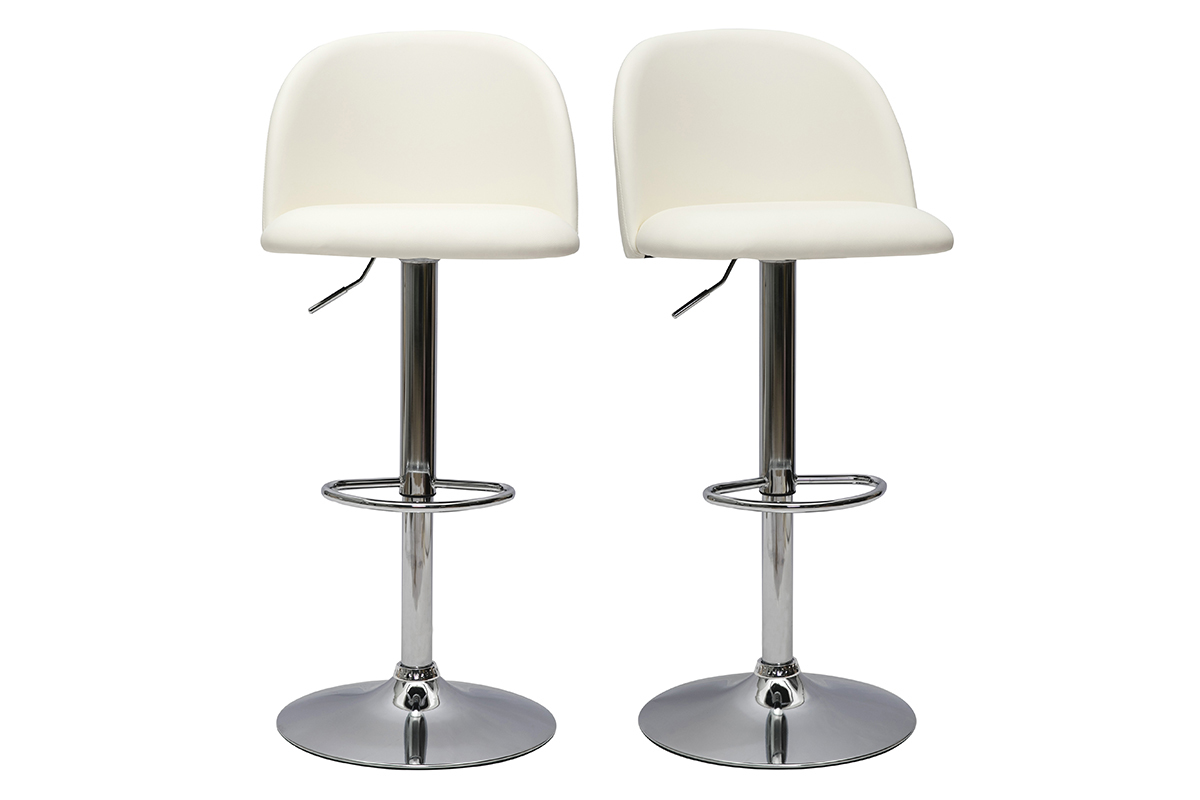 Set de 2taburetes de cocina ajustables de poliuretano blanco y metal cromado CELESTE